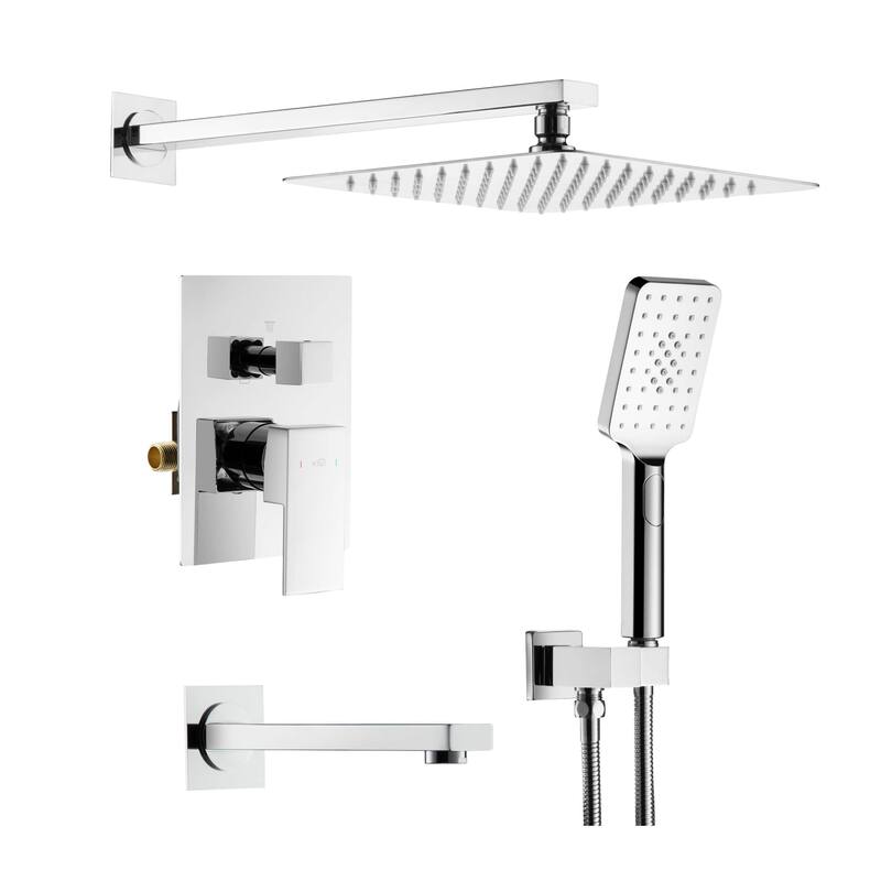 Cube Pressure Balanced 3-Function Shower System with Rough-In Valve - Chrome