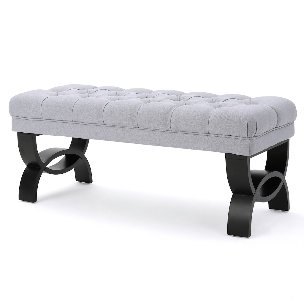 Riam Ottoman Bench, 41 Inch, Button Tufted, Rounded Birch Wood Legs