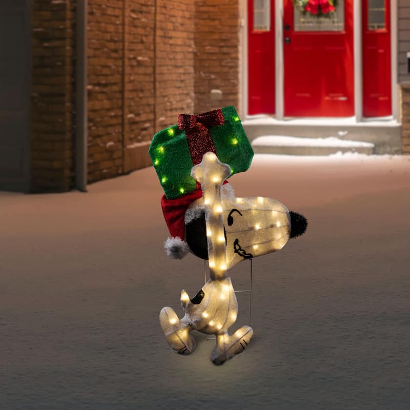 32" Lighted Peanuts Snoopy with Present Christmas Outdoor Yard Decoration