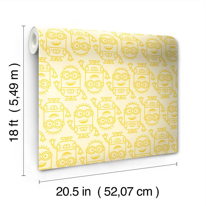 Minions Line Art Yellow Peel and Stick Wallpaper by RoomMates