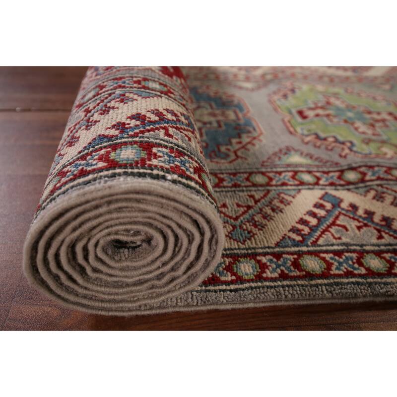 Traditional / Geometric Kazak Oriental Runner Rug Handmade Wool Carpet - 2'7" x 20'1"