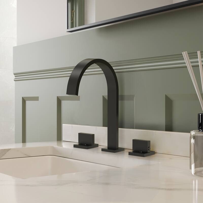High-Arc Widespread Bathroom Sink Faucet, Double Handle 3-Hole Bathroom Faucet - Matte Black