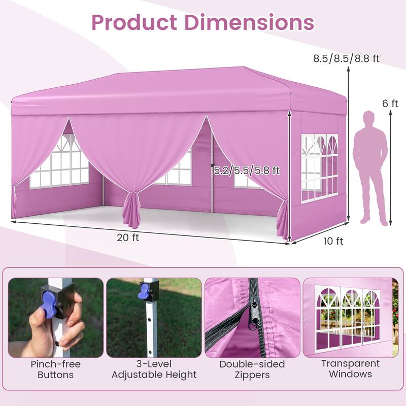 Gymax 10 X 20 FT Pop up Canopy Tent w/ 6 Sidewalls Wheeled Bag 6