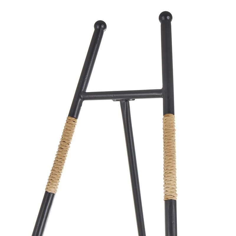 Metal Slim Foldable 2 Tier Display Easel with Wrapped Rattan Accents - Black - Roche River Decor