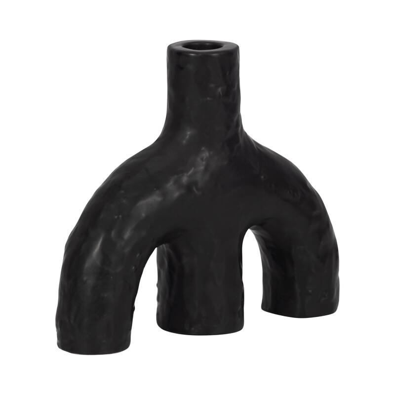 Textured Creamic Taper Candle Holder with Double Arched - Black