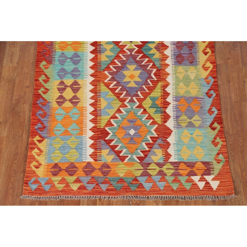 Reversible Kilim Oriental Area Rug Hand-Woven Southwestern Wool Carpet - 3'6"x 4'10"