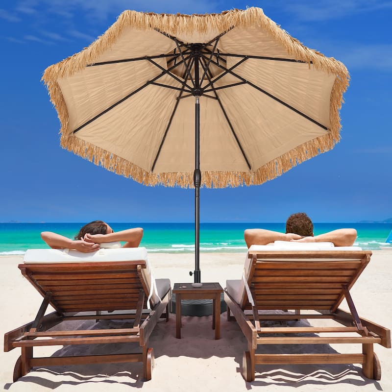 Autlaycil 9ft Hula Thatched Tiki Umbrella with Crank (No Base).