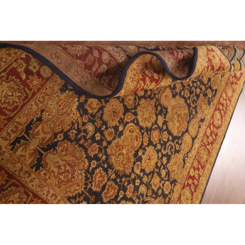 Navy Blue Floral Agra Oriental Area Rug Hand-Knotted Wool Carpet - 5'11" x 8'11"