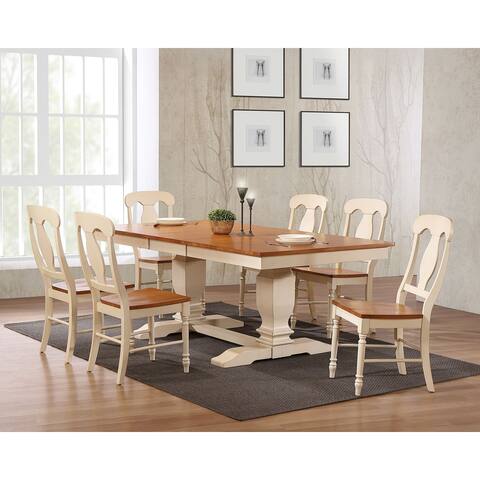 Iconic Furniture Company 42"x64"x82" Double Pedestal Transitional Antiqued Caramel/Biscotti Napoleon Back 7-Piece Dining Set