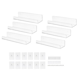 Clear Acrylic Floating Wall Shelves, Two Pack, 15 Inch Wall