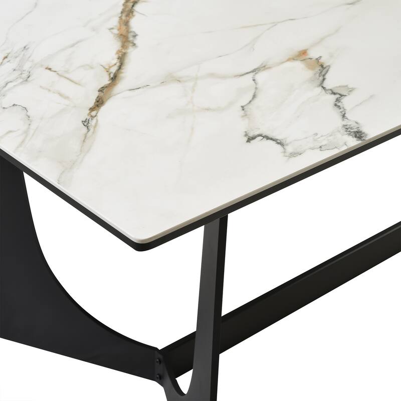 Esme 70" Sintered Stone and Black Metal Dining Table with Trestle Base