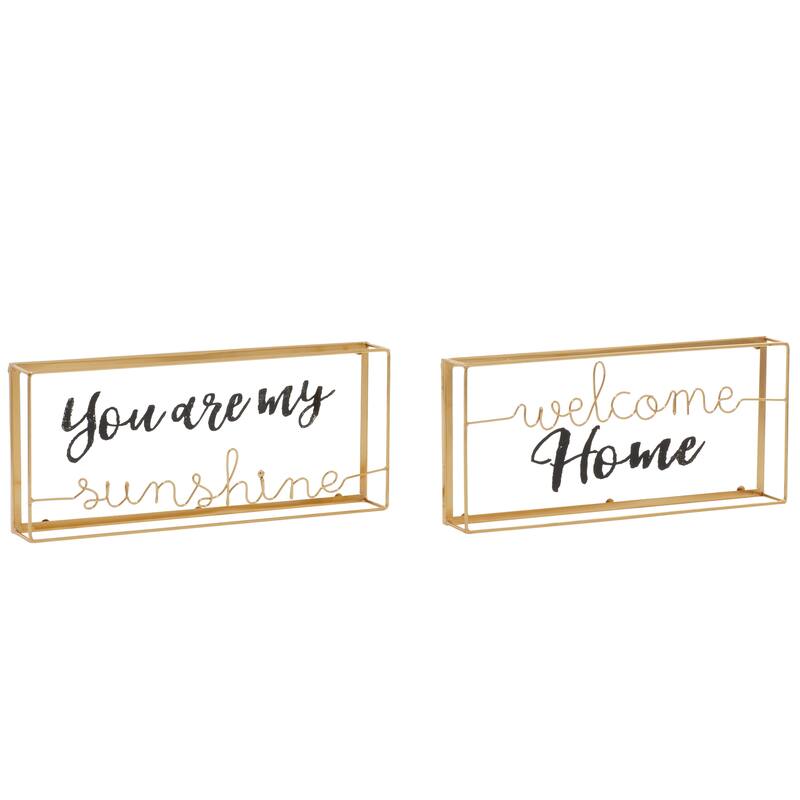 Gold Glass Contemporary Decorative Sign (Set of 2) - 14 x 2 x 6
