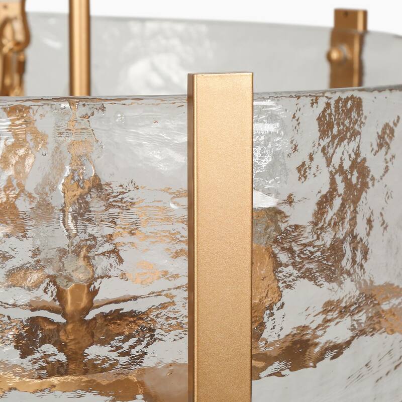 Mid-Century Modern 6-Light Gold Drum Chandelier Glass Pendant Light for Dining Room - 19.5"D x 26"H