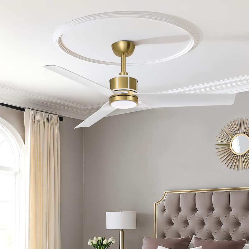 52" Reversible 3-Blade Smart LED Ceiling Fan with Remote Control and Light Kit - White/gold