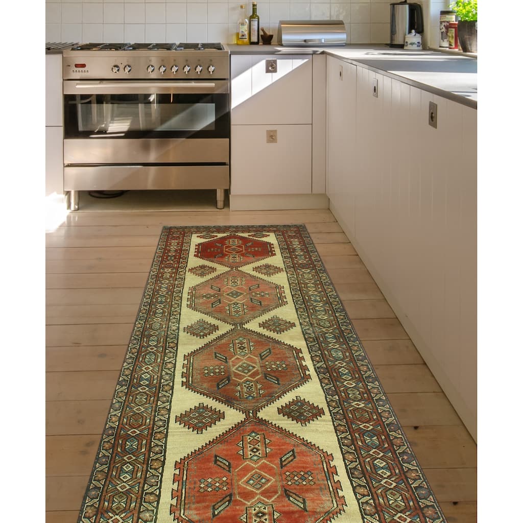 Fine Vintage Distressed Chase Rust/Beige Runner - 3'7" x 10'10"