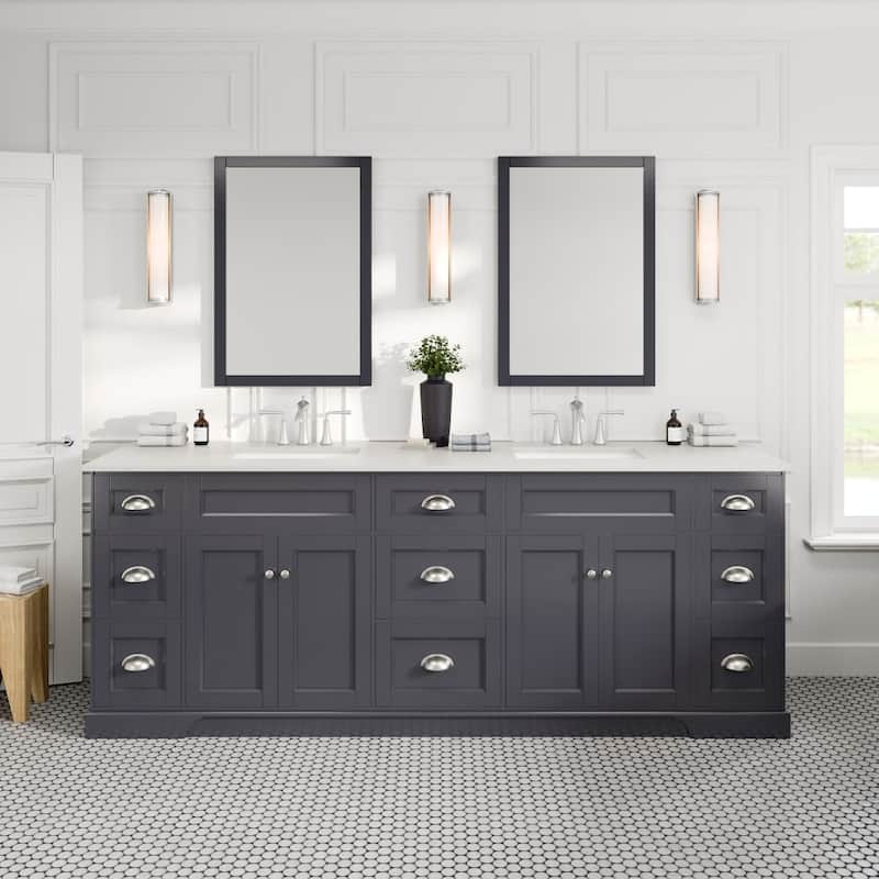 Epic 96 in. DS Bath Vanity with Carrara Quartz Top & Undermount Sinks