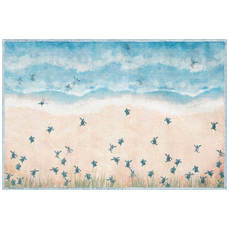 Liora Manne Impressions Seaturtle Beach Indoor/Outdoor Mat - 1'11" x 2'11" - Natural