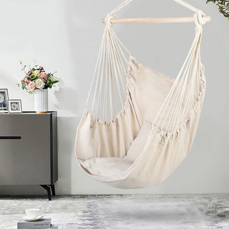 Distinctive Cotton Canvas Hanging Rope Chair with Pillows