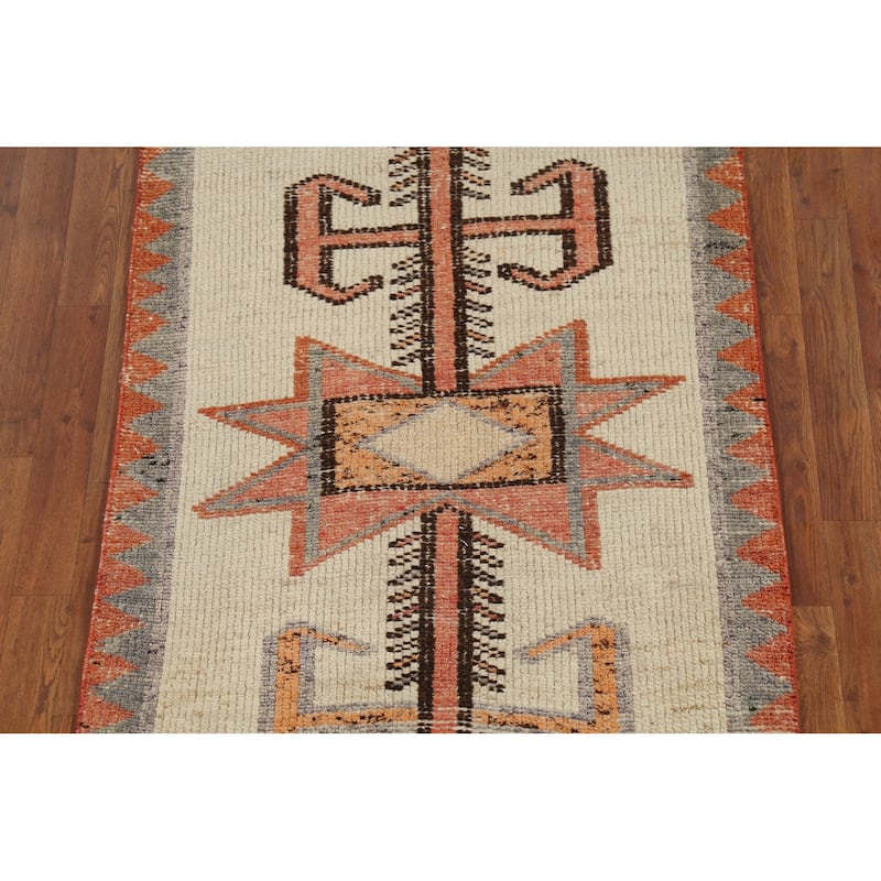 Oushak Turkish Runner Rug Hand-Knotted Wool Carpet - 3'4"x 12'8"