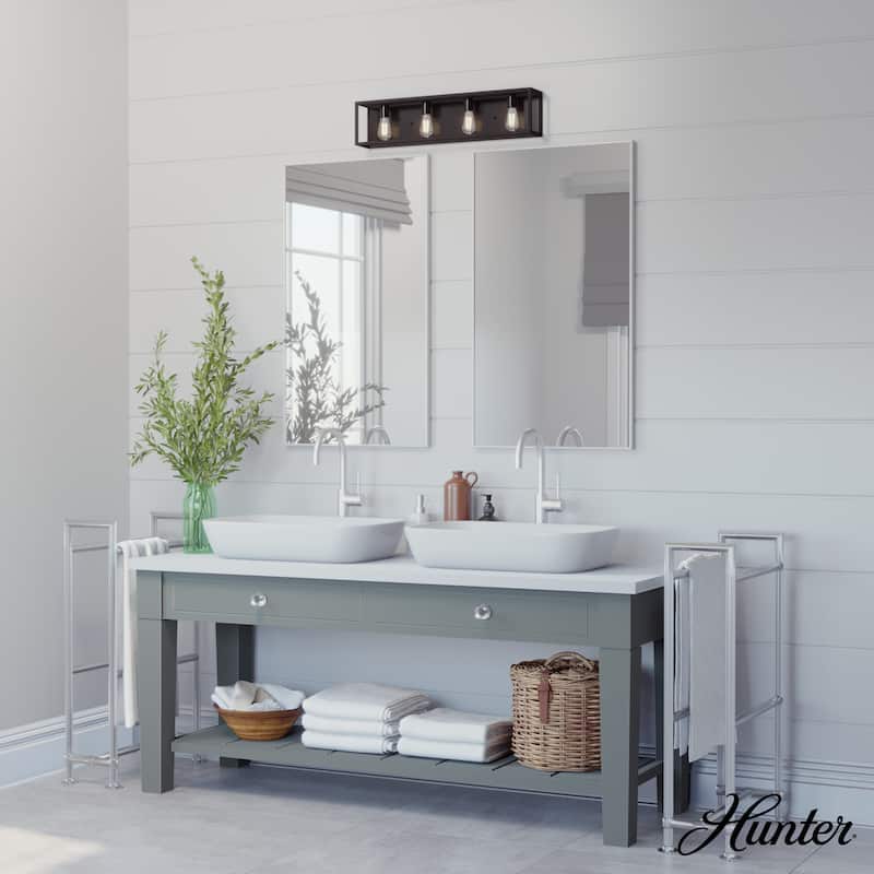 Hunter Squire Manor 4-Light Vanity Wall Light - Modern Farmhouse, Transitional - Damp Rated!