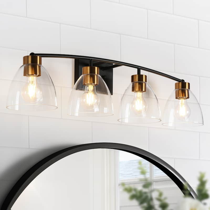 Modern Farmhouse 4-Light Black Gold Bathroom Vanity Lights Glass Wall Sconces - D32.3" x H8.6"