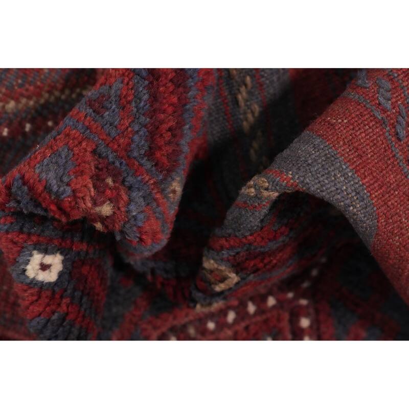 Hand Knotted Oriental 100% Wool Carpet Traditional Tribal Navy Blue & Blues Balouch Runner Rug - 7' 10'' X 1' 11''