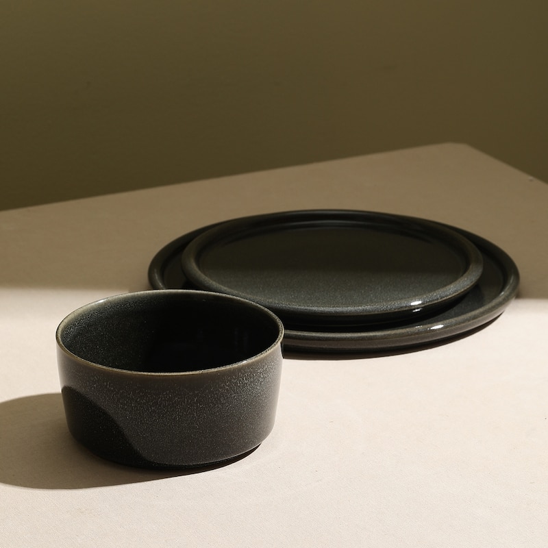 Stone Lain Eden Stoneware Dinnerware Set - 12 Piece - Charcoal Grey