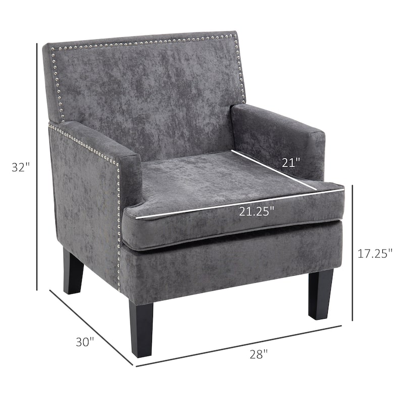 HOMCOM Modern Accent Chair, Upholstered Living Room Chair with Solid Wood Legs and Nailhead Trim, Dark Gray