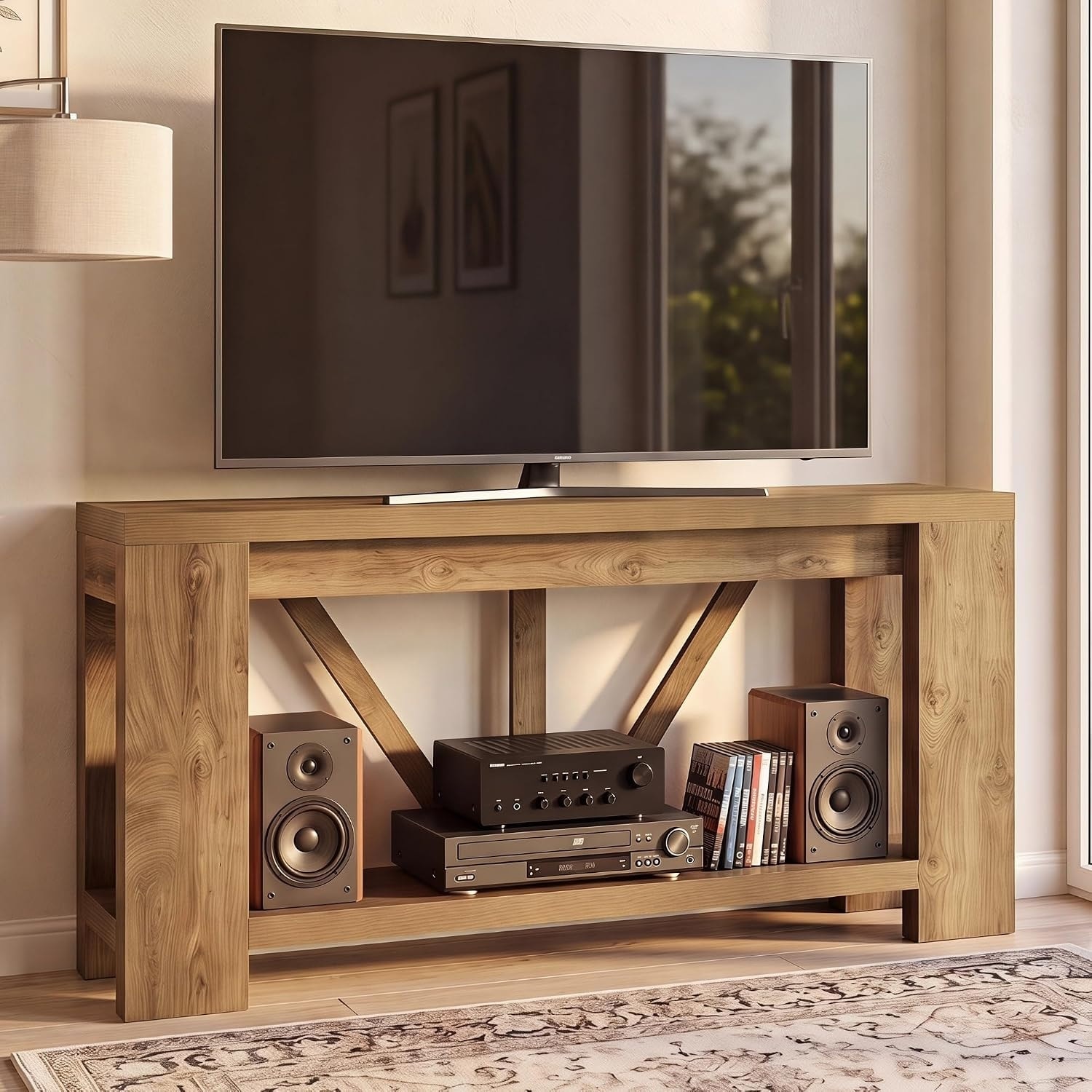 70.9-Inch TV Stand, 2-Tier Farmhouse Media Console for Up to 80" TVs