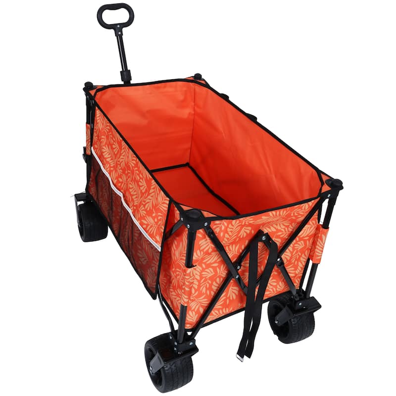 Foldable Extended Wagon With 480lbs Weight Capacity,Garden Cart With Big Beach Wheels & Drink Holders,Side Pocket And Brakes