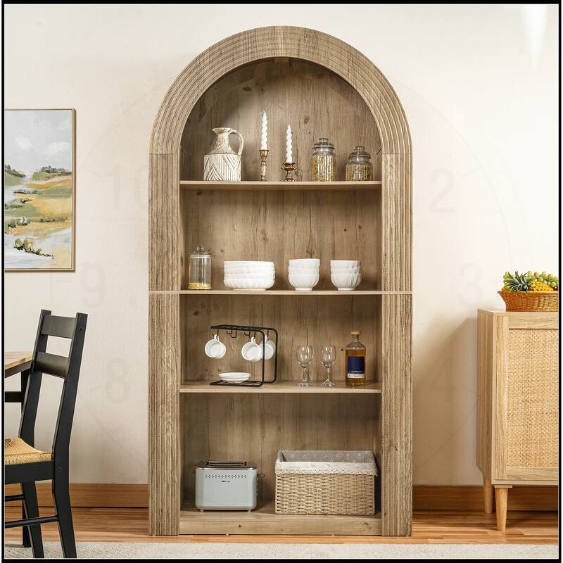 78.74" Tall 4-Tier Arched Bookcase with Open Display Storage