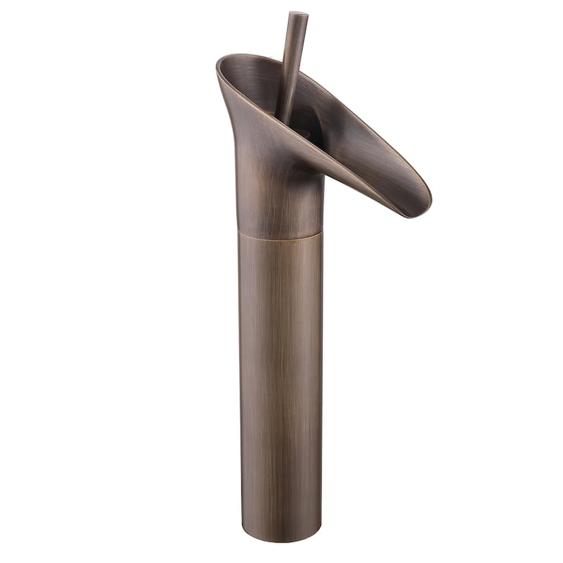 12.4"H Solid Brass Waterfall Single Handle Single Hole Bathroom Faucet - Antique Brass