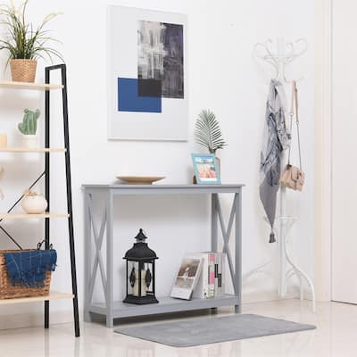 2-Tier X Design Console Table, Sofa Side Table with Storage Shelf