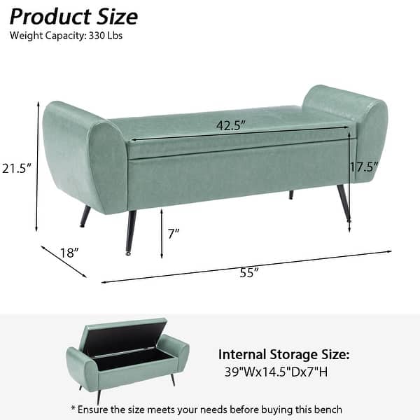 dimension image slide 7 of 20, Upholstered 55"W Flip Top Storage Bench Bedroom Bench Modern End of Bed Bench for Entryway Hallway Window with Gold Legs