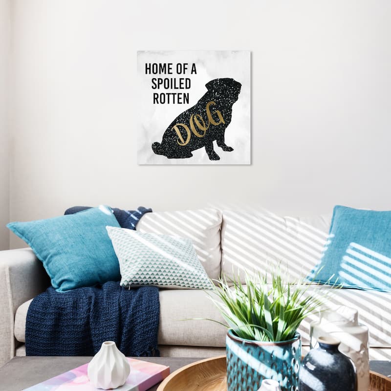 Wynwood Studio Canvas Animals Spoiled Dog Home Black and Metallic Gold Modern & Contemporary Wall Art Canvas Print - 20 x 20