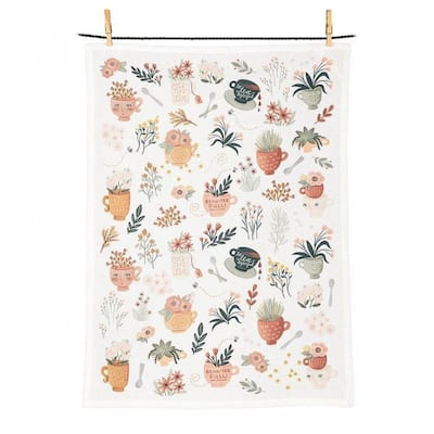 Teapots & Tea Cups Patterned Tea Towel - Multicolor