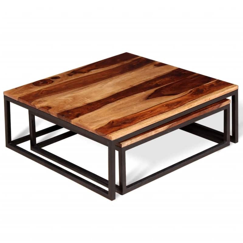 vidaXL Two Piece Nesting Coffee Table Set Solid Sheesham Wood