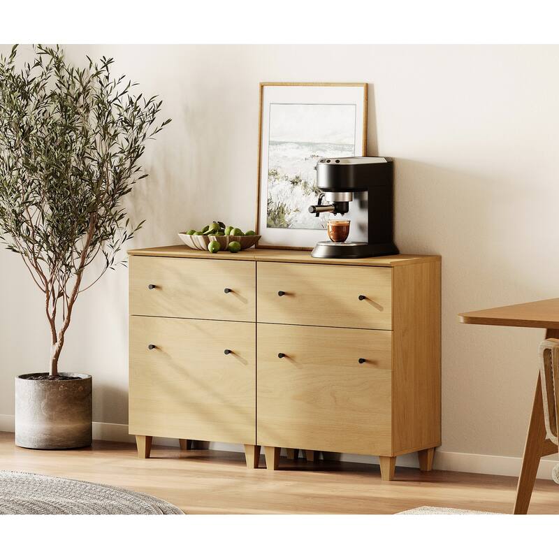 Sideboard Buffet Cabinet with Drawer and Door for Kitchen, Dining Room - 2 Pack - Oak