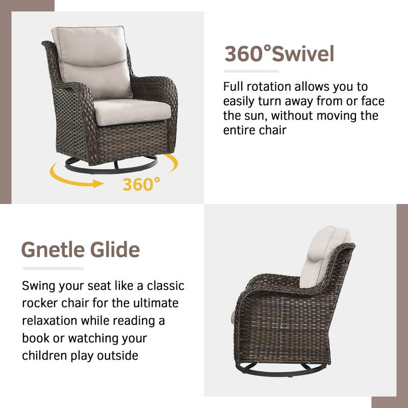 Outdoor Swivel Rocking Glider Chairs Set of 2 - Brown