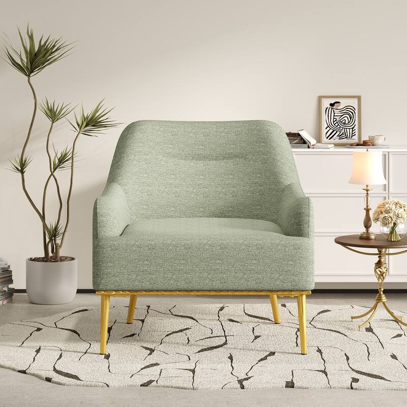 Modern Accent Chair Upholstered Armchair Single Sofa Chair with Curved Backrest and Gold Metal Legs for Living Room - Green