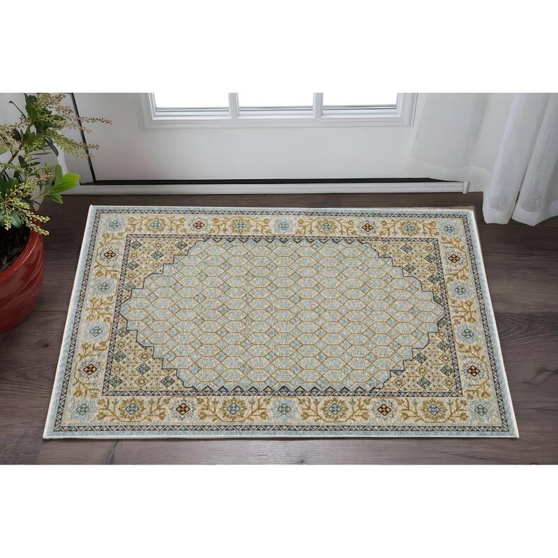 HomeRootsOriental Traditional Runner Area Rug - 60.24' X '39.37' X '0.32 - Blue/Gold