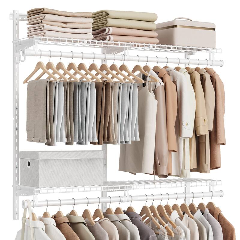 Closet System, 2-4 ft, with 2 Hanging Rods, 2 Shelves, Cloud White - Multi - 2 Tier