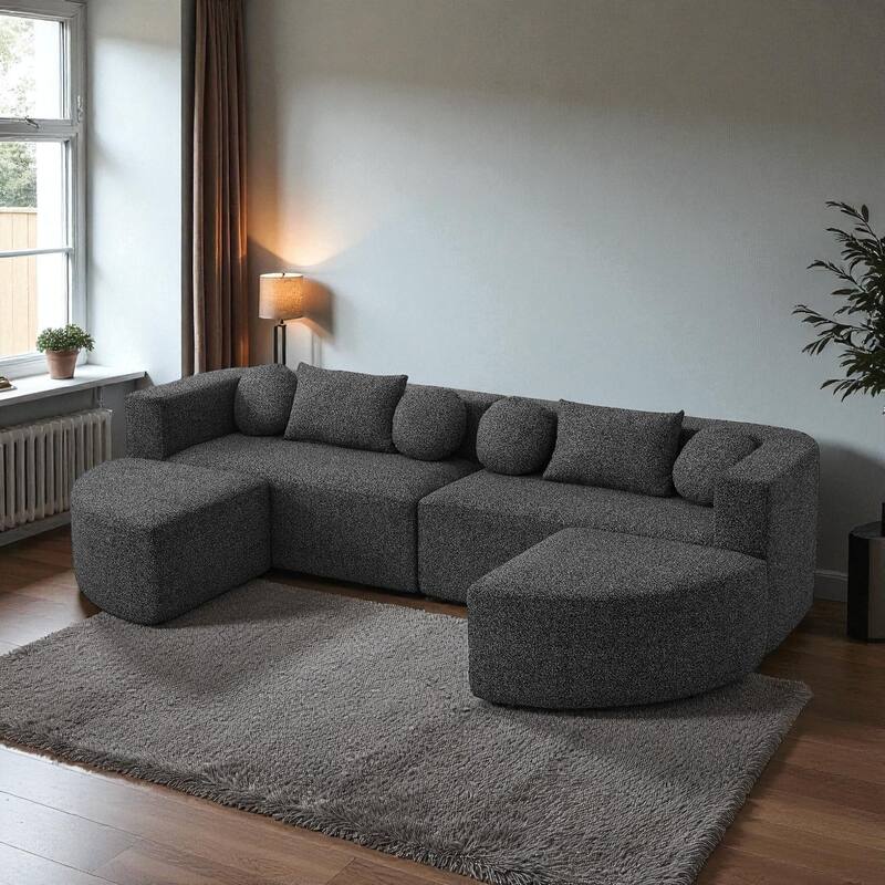 114.9" Modular Sectional Boneless Couch Sofa Bed with Deep Seats and Curved Design, Boucle Upholstered Sofa for Living Room