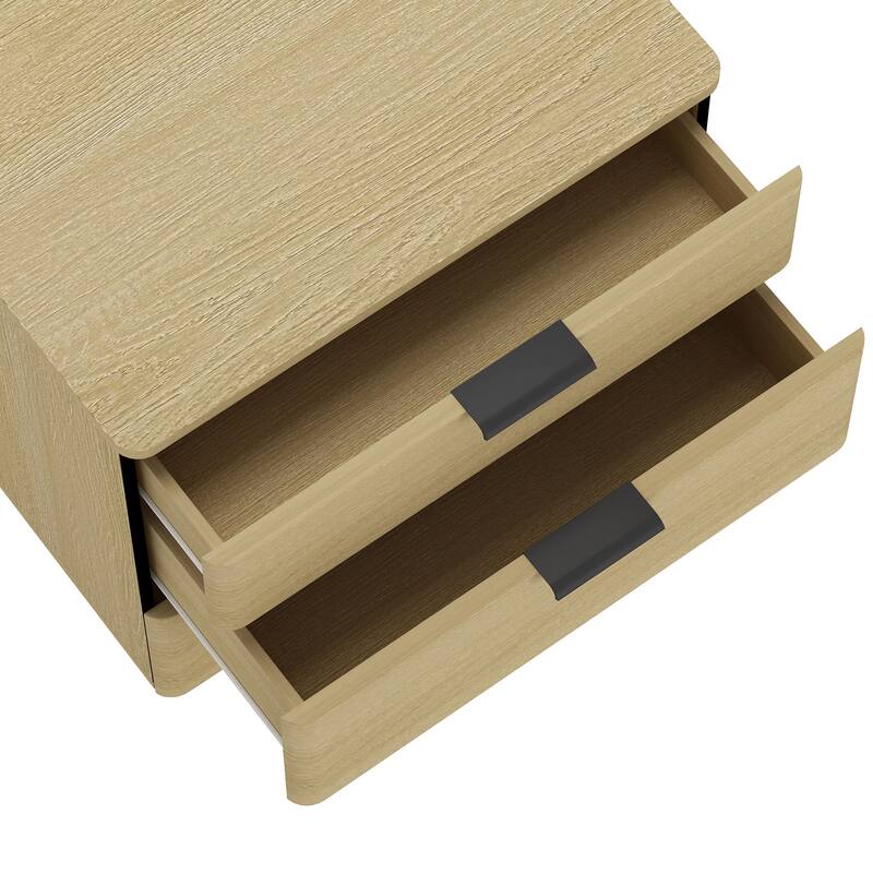Natural Oak 3-Drawer Nightstand with Glam Metal Drawer Handles