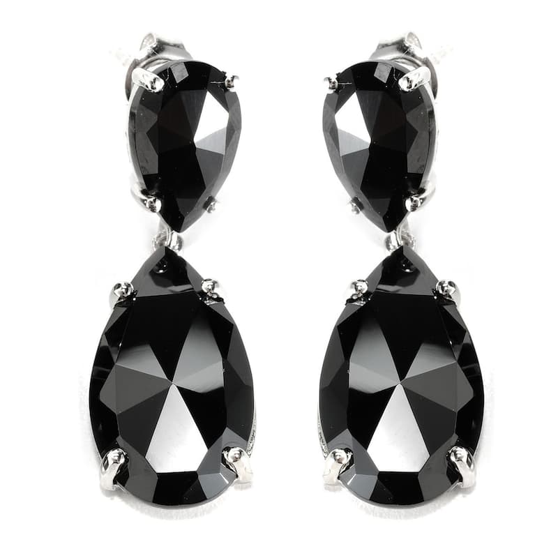 Sterling Silver 925 Black Spinel Dangle Earrings