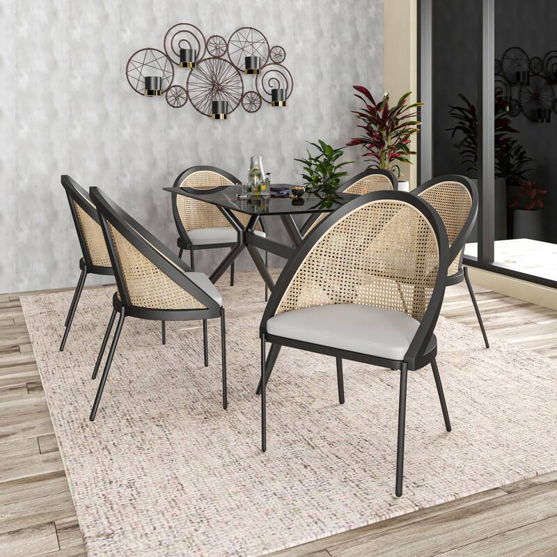 Urbane Modern Stylish Dining Chair with Vinyl Fabric Seat and Wicker Back for Dining Room & Kitchen, Set of 4