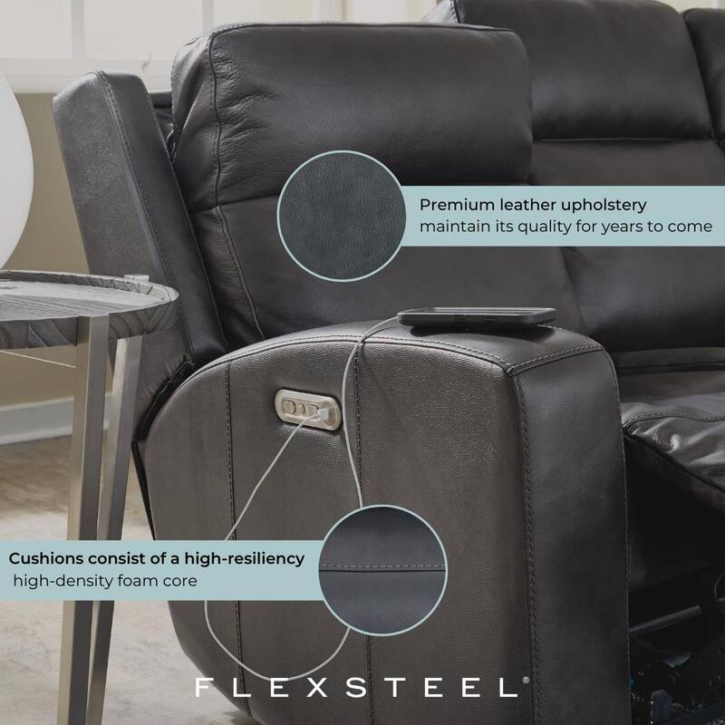 Cody Shadow Power Reclining Loveseat with Console & Power Headrests by Flexsteel - 75" x 41" x 40"