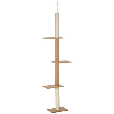 PawHut 89"-102" Floor to Ceiling Cat Tree Cat Climbing Tower, Light brown