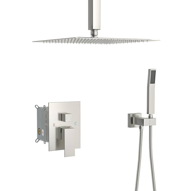 12" Ceiling-Mounted Square Shower and Handheld Showerhead Set