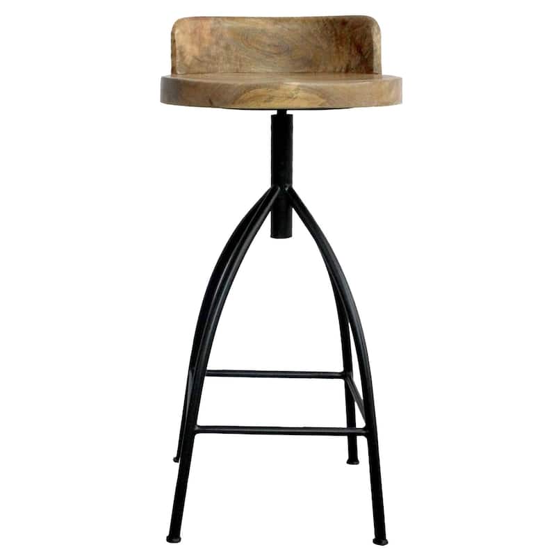Pia 32-35 Extra Tall Adjustable Barstool, Natural Brown Mango Wood Seat, Black Iron Frame